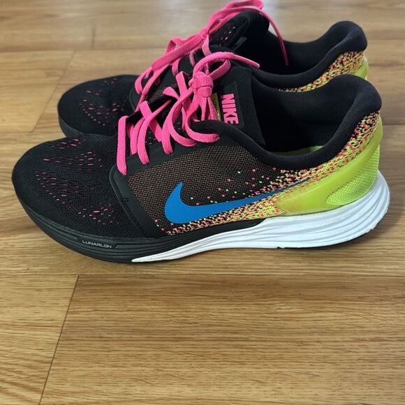 NIKE Big Kids LunarGlide Sneakers 6.5Y 8.5W Blue Black Pink Athleisure Running - Picture 3 of 9
